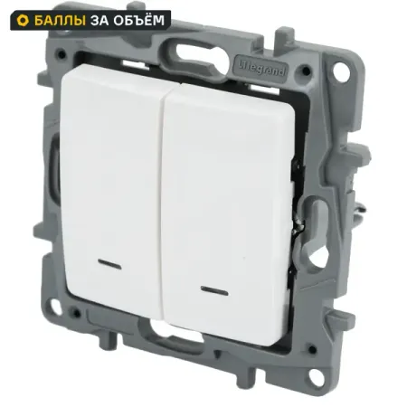Выключатель проходной встраиваемый Legrand Etika 2 клавиши с подсветкой цвет белый выключатель 3 клавишный legrand valena life белый