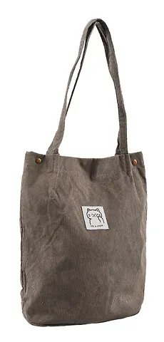 Сумка-шоппер с кнопкой серая (вельвет) (33х31) Bookvalno