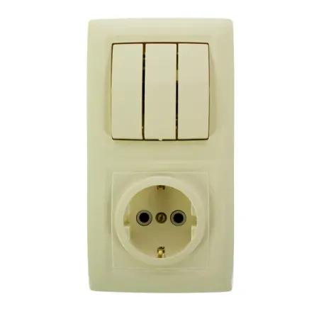 Блок выключатель с розеткой встраиваемый Reone 3 клавиши с заземлением цвет слоновая кость