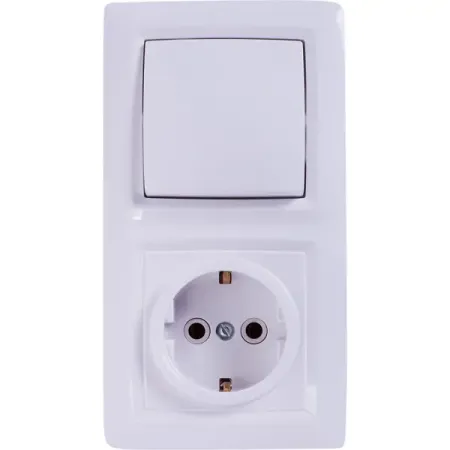 Блок выключатель с розеткой встраиваемый Reone 1 клавиша с заземлением цвет белый блок куб 90 90 45 белый пласт бокс