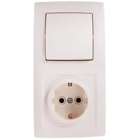 Блок выключатель с розеткой встраиваемый Reone 1 клавиша с заземлением цвет слоновая кость записная книжка а6 40 листов time нелинованный блок а слоновая кость   ламинация 3 скрепки in folio