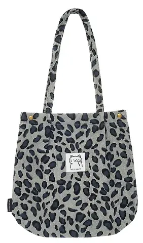 Сумка-шоппер с кнопкой Леопардовый принт (серая) (вельвет) (33х31) (12-Hanma-202411-B32)
