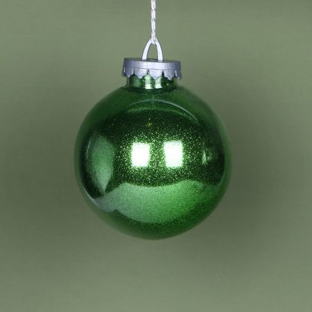Игрушка ёлочная Bigdecor шар с глиттером тёмный зелёный 15 см