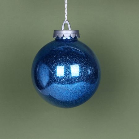 Игрушка ёлочная Bigdecor шар с глиттером синий 15 см