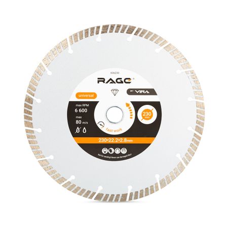 Диск алмазный по бетону Rage Jet Max 230х22,2х2,8 мм турбосегментный сухой рез (606230)