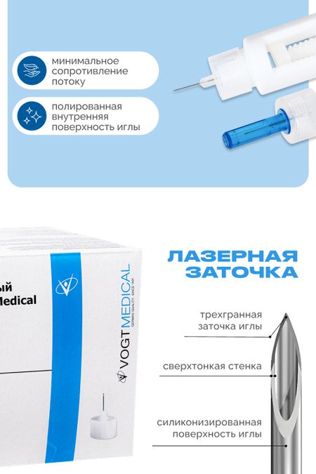Игла для шприц-ручки Vogt Medical одноразовая стерильная,  31G (0,25х6 мм) уп. 100 шт.