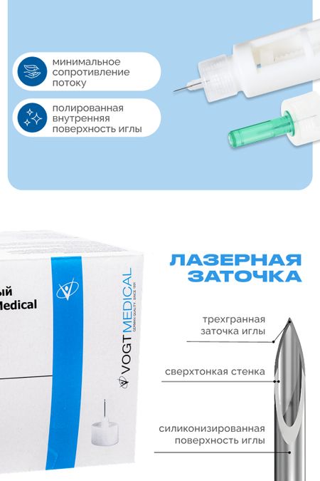 Игла для шприц-ручки Vogt Medical 31G (0,25х4 мм) одноразовая стерильная уп.100 шт.