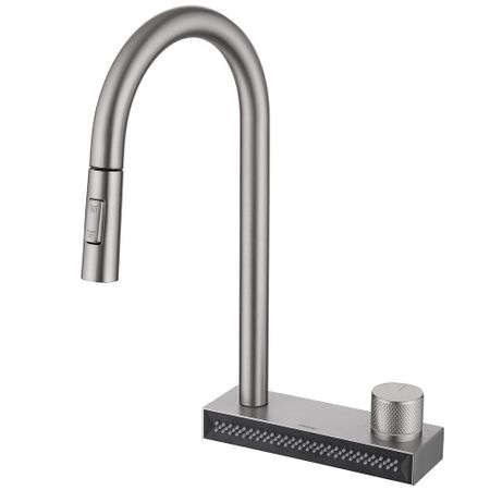 Смеситель для кухни Abber Wasser Kreis сатин с высоким изливом с водопадом с вытяжной лейкой (AF8114SP)