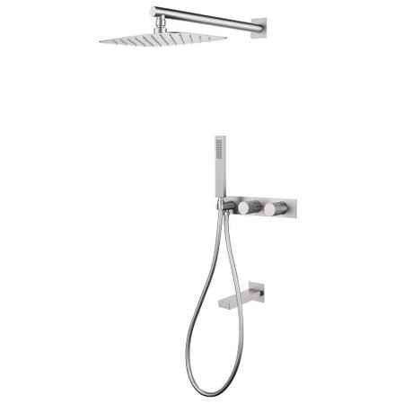 Душевая система Abber Rund встраиваемая с верхним душем с лейкой со смесителем сатин (AF8717SP)