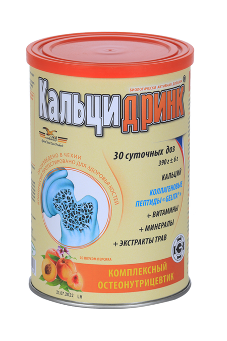 Кальцидринк Персик, 390 г, порошок для приготовления раствора для приема внутрь