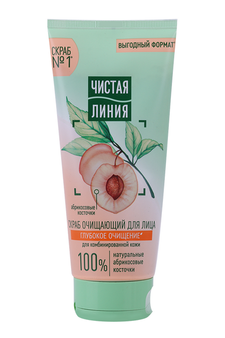 Скраб Чистая линия очищающий натуральные абрикосовые косточки д/лица, 200 мл