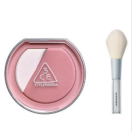 Набор средств для лица 3CE Набор: Румяна и хайлайтер Blushlighter + Кисть для румян Blush Brush