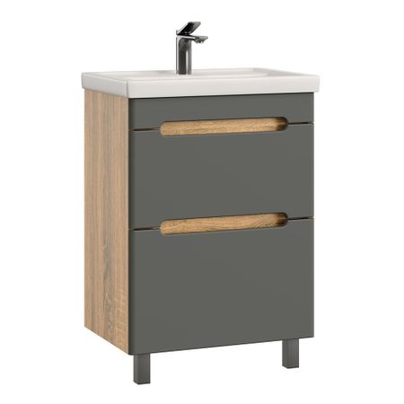 Комплект тумба с раковиной Sanstar Diva 60 см напольная дуб вотан/графит софт (458.1-1.4.1.КФОС)