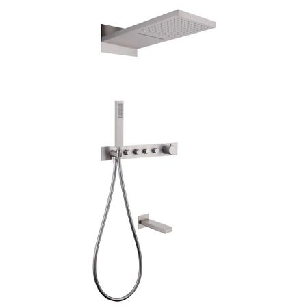 Душевая система Abber Rund встраиваемая с верхним душем с лейкой со смесителем сатин (AF8753SP)