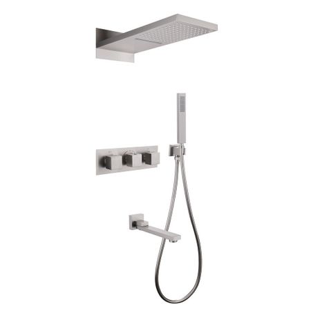 Душевая система Abber Daheim встраиваемая с верхним душем с лейкой со смесителем сатин (AF8253SP)