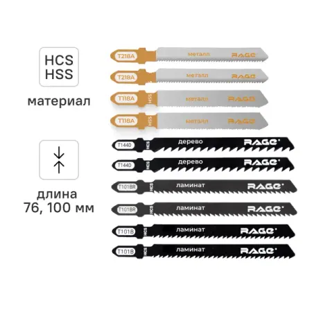 Набор пилок для электролобзика Rage 552200 быстрый рез, 10 шт.