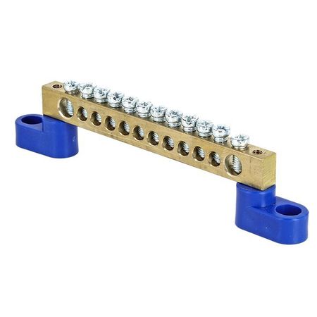 Шина нулевая на 2-х угловых изоляторах EKF PROxima 6х9 мм 12 отверстий синяя (10 шт.) (sn0-63-12-2)