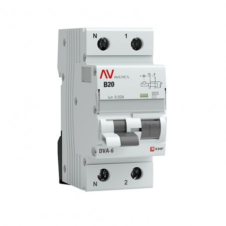 Автомат дифференциальный EKF Averes DVA-6 20А 1P+N тип AC 30 мА 6 кА (rcbo6-1pn-20B-30-ac-av)