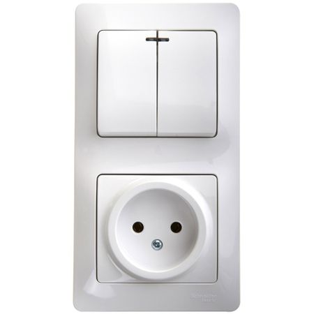 Блок выключатель и розетка Systeme Electric Glossa двухклавишный встраиваемый белый с подсветкой (GSL000173) блок куб 90 90 45 белый пласт бокс