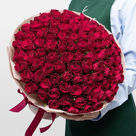 Букет живых цветов STUDIO FLORISTIC Букет красных Роз Кения 40 см 101 шт «Клятва Вечности»
