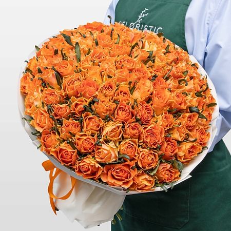 Букет живых цветов STUDIO FLORISTIC Букет оранжевых Роз Кения 40 см 101 шт «Солнце Калифорнии»