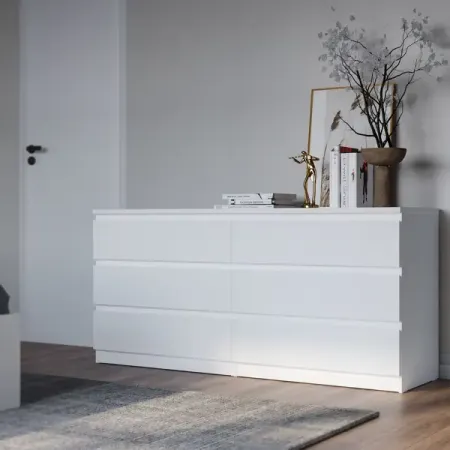 Комод Праксис 6 ящиков 129.7x71.4x39.6 см ЛДСП цвет белый