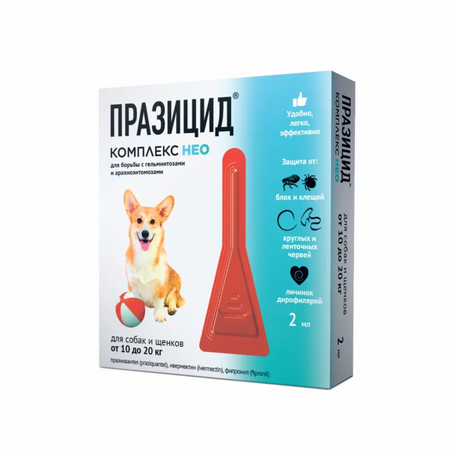 Для дома Apicenna Празицид-Комплекс НЕО для собак и щенков от 10 до 20 кг: от глистов, клещей, вшей (1шт x 2 мл)