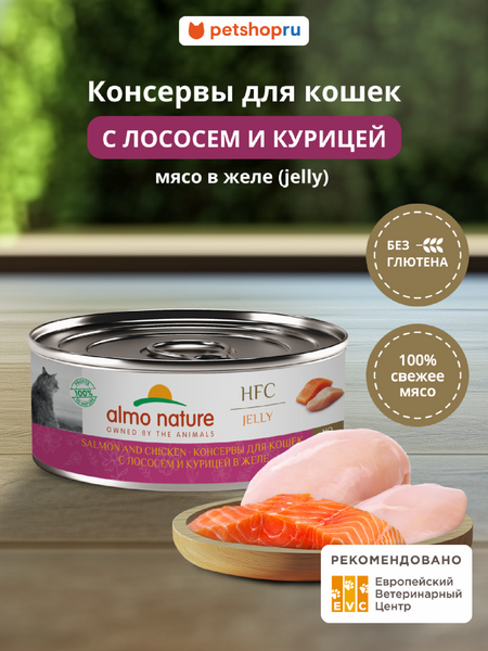 Холистики Almo Nature консервы Консервы для кошек и котят с лососем и курицей в желе (HFC, Jelly, Salmon and Chicken), 100 г, Влажный корм (100 г)