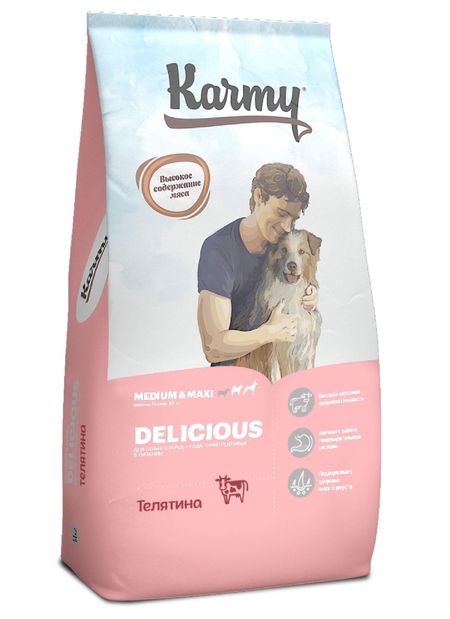 Сухие корма Karmy Сухой корм для привередливых собак средних и крупных пород, с телятиной (14 кг)