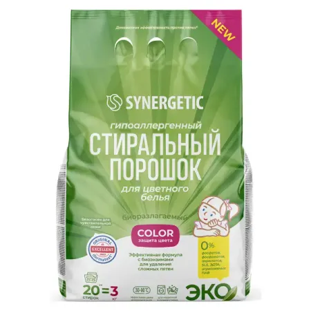 Порошок стиральный Synergetic для цветного белья 3 кг