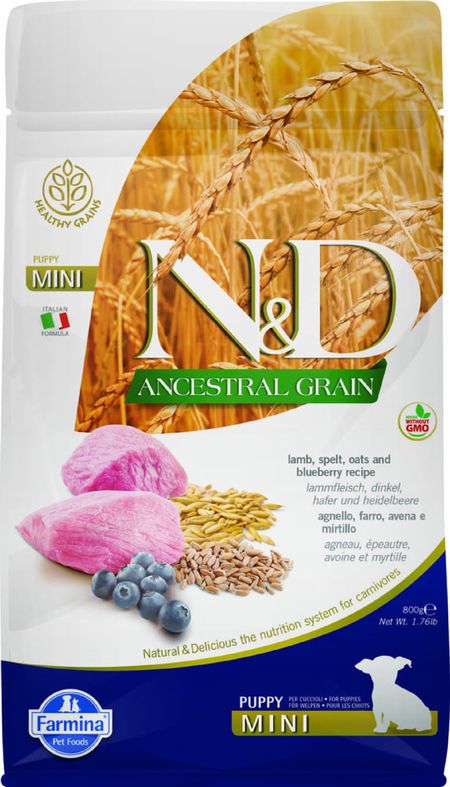 Еда FARMINA для щенков и беременных собак малых пород, ягненок с черникой и спельтой, низкозерновой (7 кг)