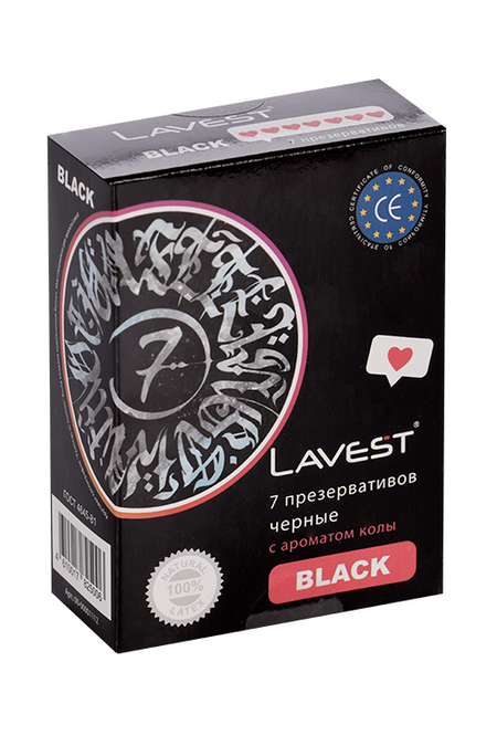 Презервативы Lavest черные с ароматом колы, 7 шт