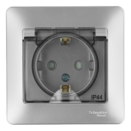 Розетка Systeme Electric Glossa встраиваемая алюминий со шторками с крышкой (GSL000348)
