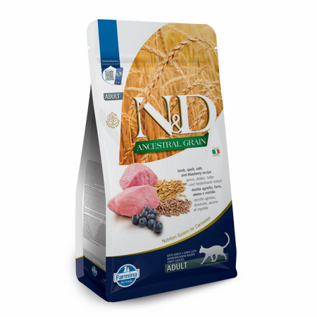 Сухие корма FARMINA для взрослых кошек, ягненок с черникой и спельтой, низкозерновой (5 кг)