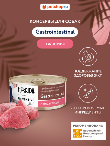 Холистики FLORIDA prof консервы (профилактика) Gastrointestinal для собак для поддержания здоровья пищеварительной системы, с телятиной (100 г)