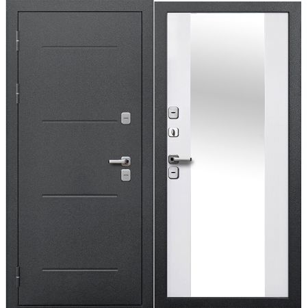 Дверь входная с терморазрывом Ferroni Isoterma левая антик серебро - эмалит белый с зеркалом 860х2050 мм подарочная коробка металлик серебро средняя