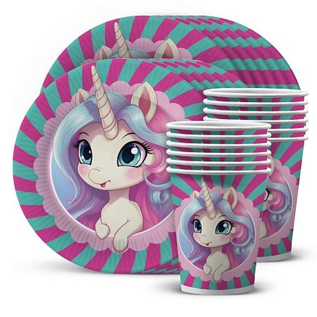Набор одноразовой посуды ND PLAY Набор посуды для праздника Единорожка одноразовая посуда для детского праздника