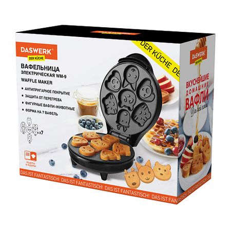 Вафельница DASWERK Электровафельница антипригарная для вафель в форме животных WM-9 агат геод в форме сердца для дома