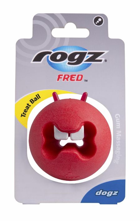 Для дома Rogz Игрушка с отверстиями для лакомств и массажными насечками средняя, красная (ЮАР) (50 г)