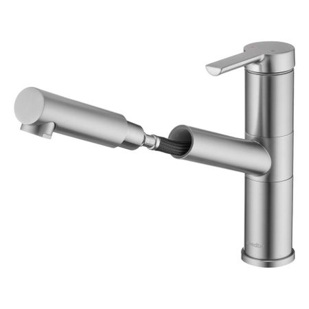 Смеситель для кухни Swedbe Selene Plus нержавеющая сталь с поворотным изливом с вытяжной лейкой однорычажный (7043)