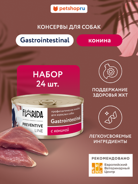 Холистики FLORIDA prof консервы (профилактика) Набор, Gastrointestinal, профилактический влажный корм для собак при расстройствах пищеварения, конина 24 шт (24 шт)