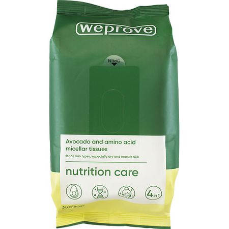 Салфетки для снятия макияжа WEPROVE Мицеллярные салфетки с аминокислотами и маслом авокадо Nutrition Care протеин вэй про whey pro geneticlab nutrition со вкусом пина колада 1000 г