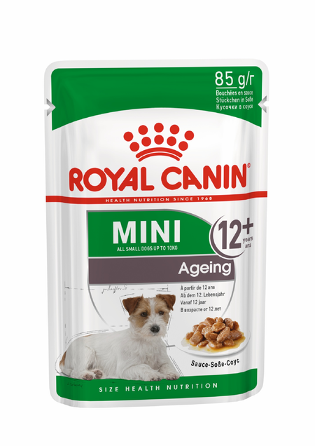 Консервы, паучи Royal Canin паучи Паучи кусочки в соусе для пожилых собак малых пород старше 12 лет, Mini Ageing 12+ (Мини Эйджинг 12+), 1 шт (28 шт)
