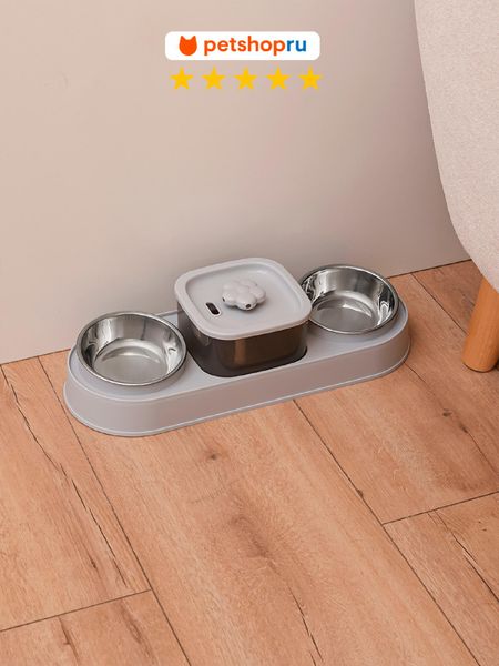 Кошки PETSHOP Миска стальная 2 шт на подставке с фонтаном автопоилкой, 2*250 мл (2*250 мл) пасха на подставке 162316 c дерево 2 детали сборная