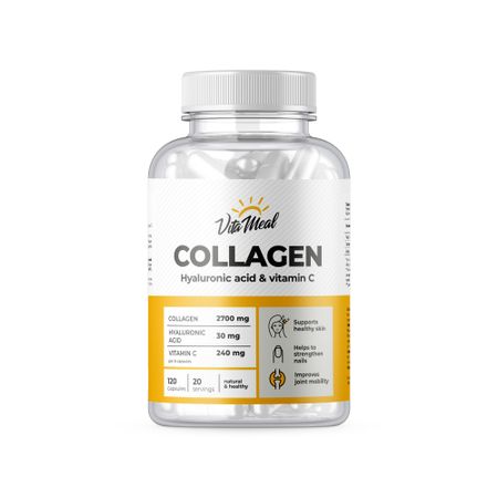 Коллаген с гиалуроновой кислотой и витамином С,120 капсул, VitaMeal