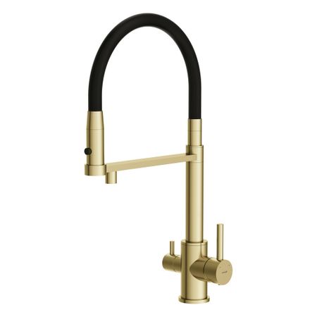 Смеситель для кухни Cersanit Zen черный/золото с высоким изливом с подключением к фильтру однорычажный (68251)