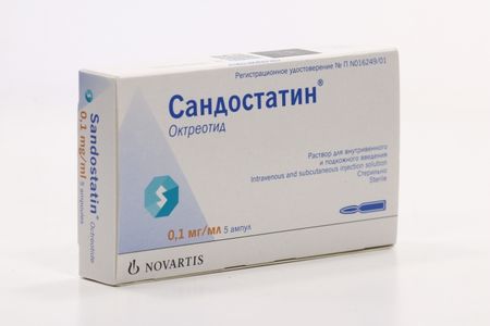 Сандостатин 0.1 мг/мл, 1 мл, 5 шт, раствор для внутривенного и подкожного введения