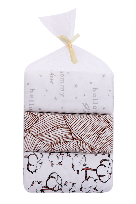 Сет Мьельк пеленок хлопок палм три хелло мами коричневый светло-серый белый бежевый 80х80 см, 3 шт