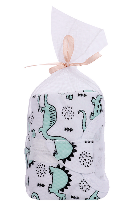 Пеленка-кокон Мьельк с шапочкой Динозавры черный/мятный/белый