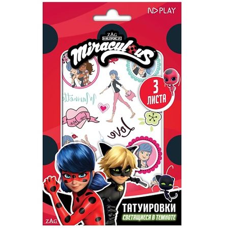 Наклейки ND PLAY Наклейки - татуировки Леди Баг и Супер-Кот, 3 листа, светящиеся светящиеся открытки sjmandun 30 шт